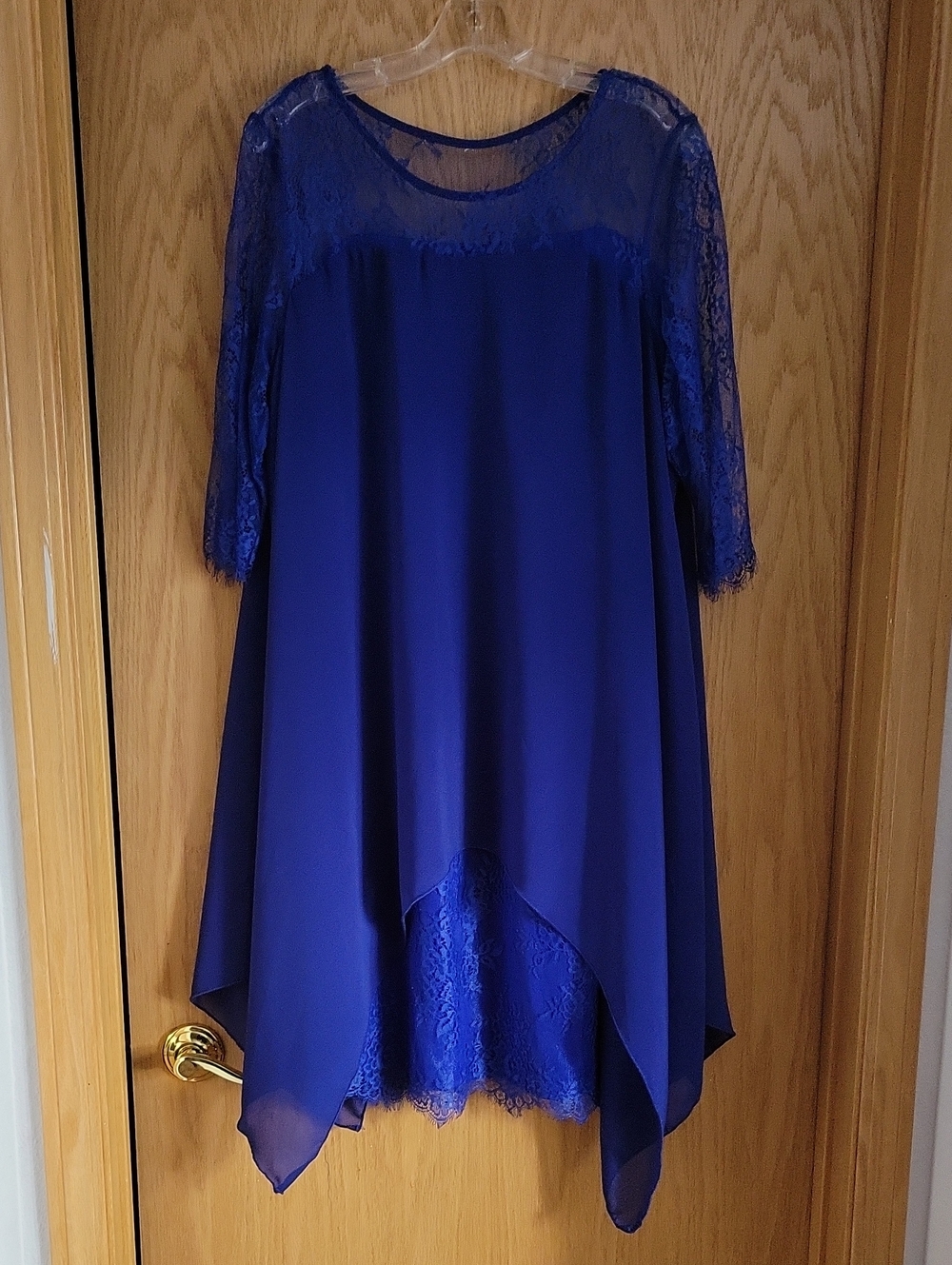 Elegant Lace-Trim Royal Blue Women's Dress